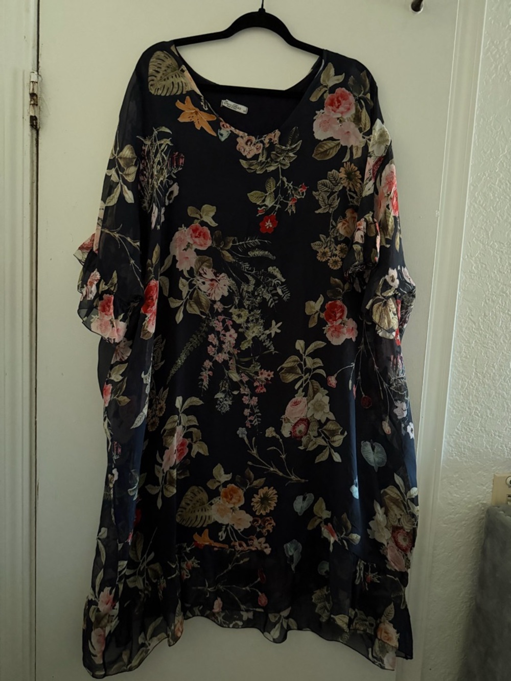 Elena Baldi Floral High-Low Chiffon Dress in Black - Elegant Women's Dress